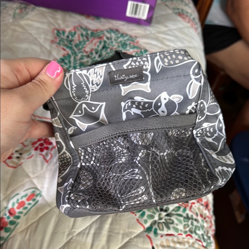Thirty-One Charcoal and White Graphic Pouch